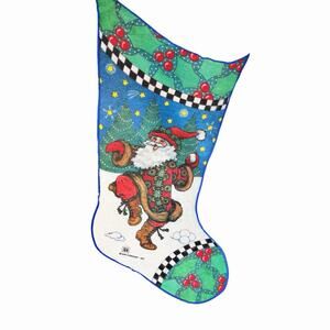 Vintage Mary Engelbreit Felt Santa Claus Christmas Stocking 80s 16 Inch